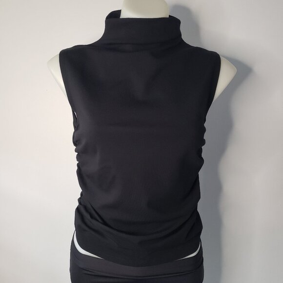 Jet Black Studio Black Mock Turtleneck Top with Ruge Scrunched Sides - Picture 2 of 10